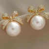 Online Dear-Lover Rhinestone Bowknot Pearl Earrings Gold