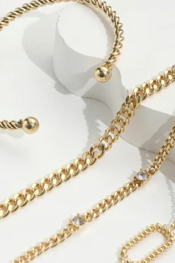 Fashion Dear-Lover Rhinestone Decor Twist Adjustable Chain Bracelets Gold