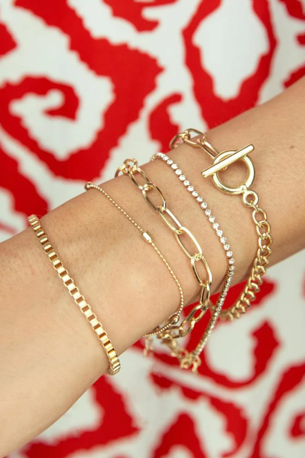 Discount Dear-Lover Rhinestone Geometric Plated 5-pcs Bracelet Set Gold