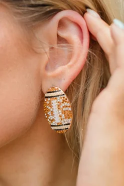 Clearance Dear-Lover Rhinestone Rugby Football Game Day Stud Earrings Gold
