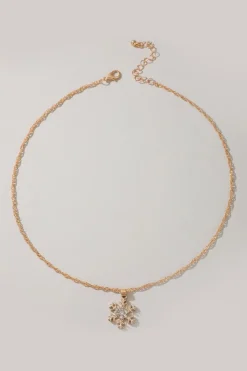 Sale Dear-Lover Rhinestone Snowflake Christmas Fashion Necklace Gold