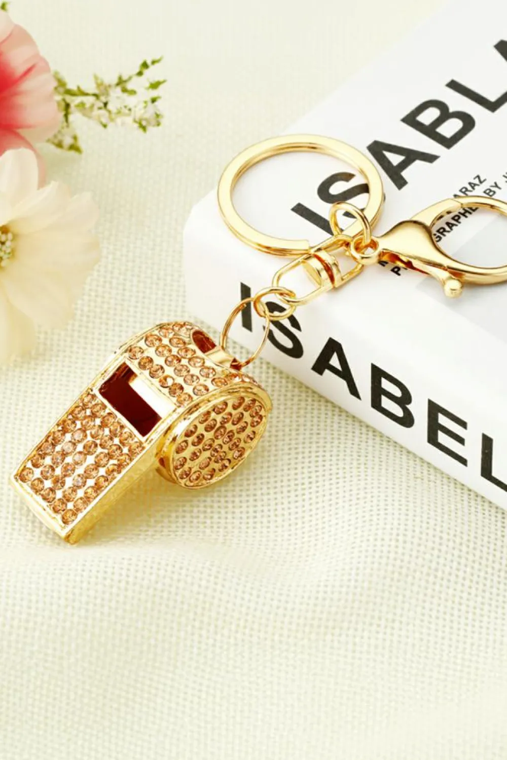 Outlet Dear-Lover Rhinestone Whistle Pendant Plated Alloy Key Chain Gold