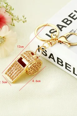 Outlet Dear-Lover Rhinestone Whistle Pendant Plated Alloy Key Chain Gold