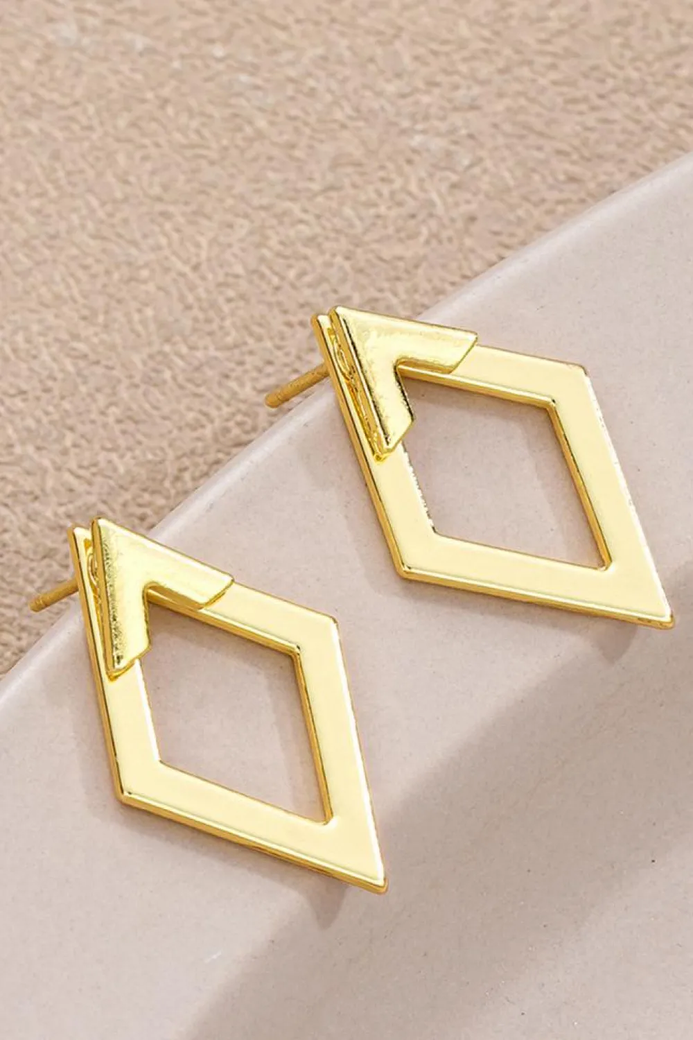 Fashion Dear-Lover Rhombus Shape Plated Alloy Stud Earrings Gold