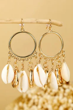 Outlet Dear-Lover Seashell Charm Hoop Dangle Earrings Gold