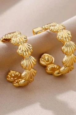 Discount Dear-Lover Seashell Linked C-shape Plated Alloy Earrings Gold