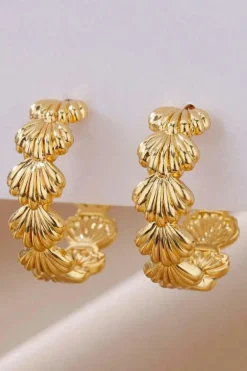 Discount Dear-Lover Seashell Linked C-shape Plated Alloy Earrings Gold