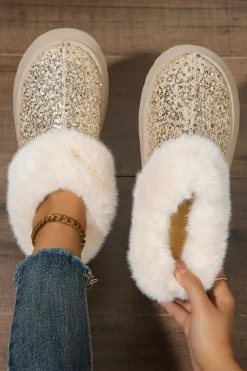 Online Dear-Lover Sequin Plush Lined Thick Sole Snow Boots Gold