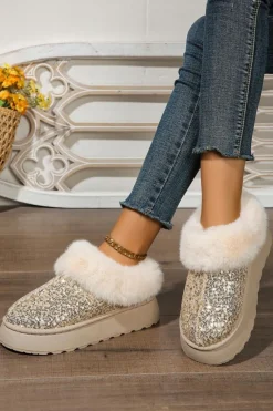 Online Dear-Lover Sequin Plush Lined Thick Sole Snow Boots Gold