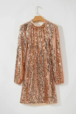 Discount Dear-Lover Sequined Long Sleeve Cutout Back Mini Dress Gold