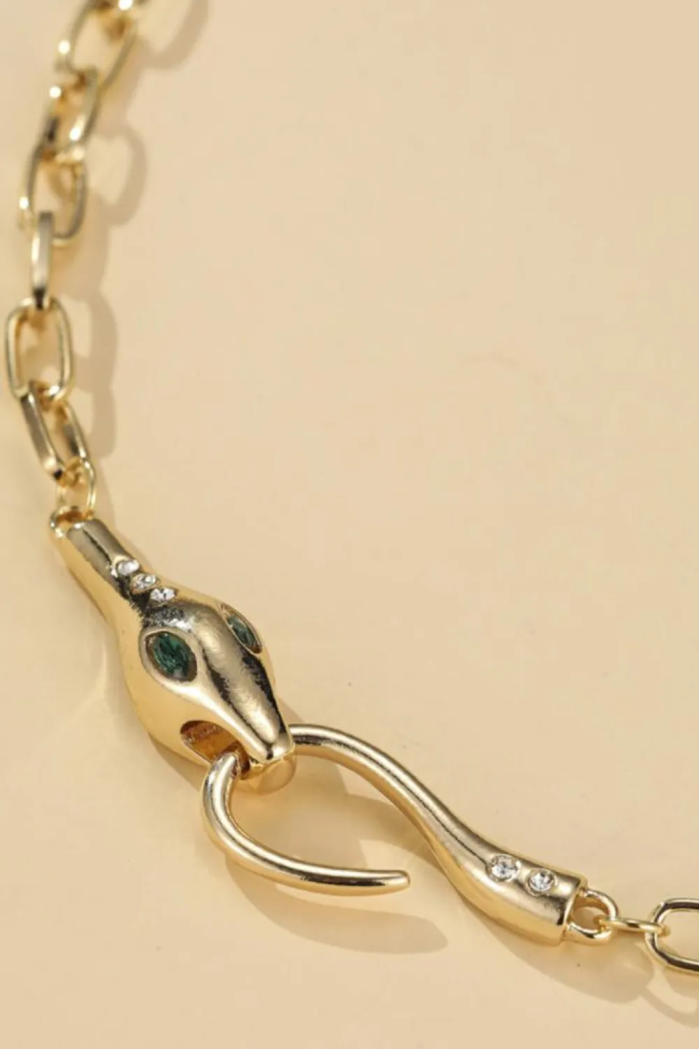 Hot Dear-Lover Snake Design Rhinestone Decor Plated Chain Necklace Gold