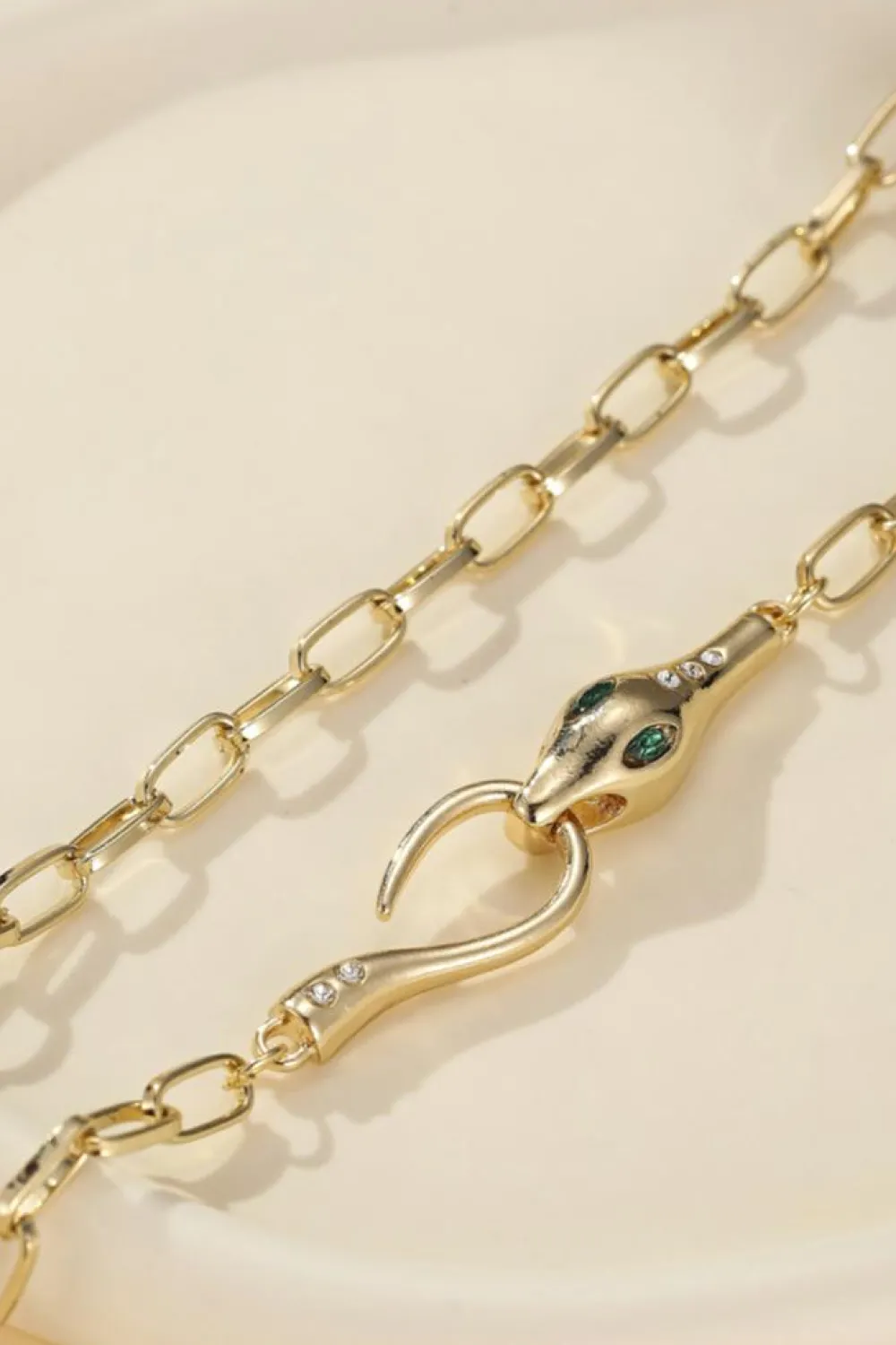 Hot Dear-Lover Snake Design Rhinestone Decor Plated Chain Necklace Gold
