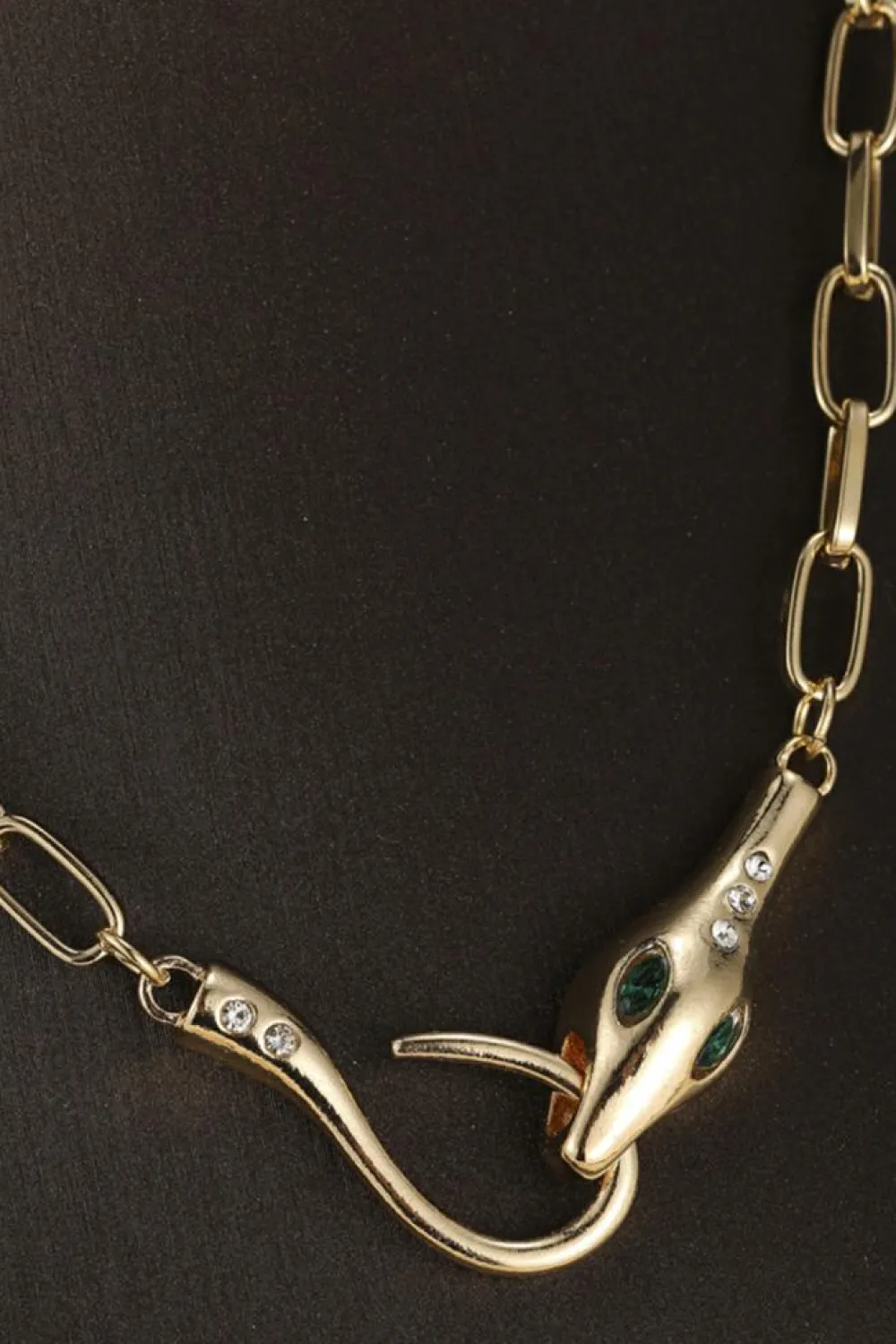 Hot Dear-Lover Snake Design Rhinestone Decor Plated Chain Necklace Gold