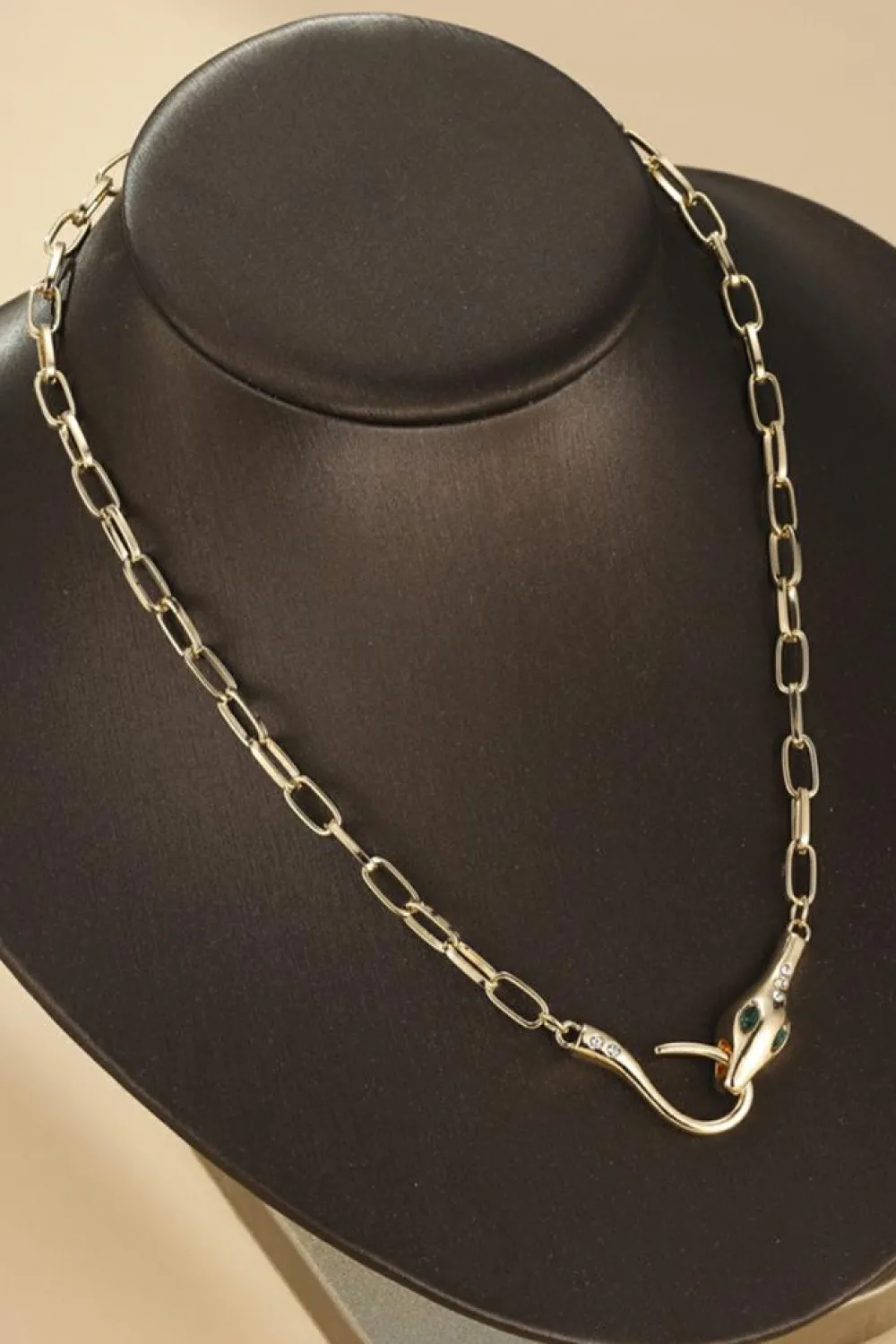 Hot Dear-Lover Snake Design Rhinestone Decor Plated Chain Necklace Gold