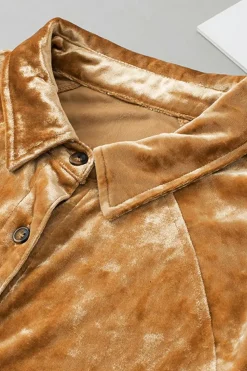 Hot Dear-Lover Solid Color Button Up Loose Fit Velvet Shirt Gold