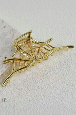 Hot Dear-Lover Spider Web Shape Plated Halloween Hair Clip Gold