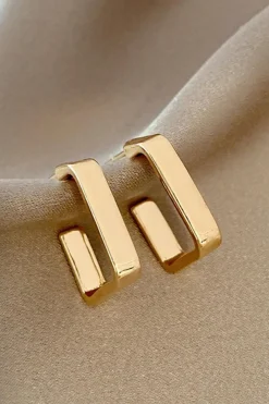 Clearance Dear-Lover Square Hook Plated Alloy Stud Earrings Gold
