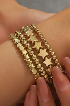 New Dear-Lover Star Beaded Plated Alloy 4pcs Bracelet Set Gold
