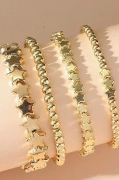 New Dear-Lover Star Beaded Plated Alloy 4pcs Bracelet Set Gold