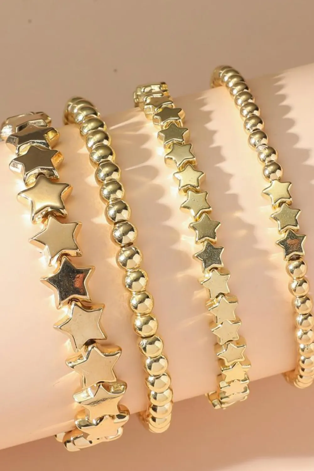 New Dear-Lover Star Beaded Plated Alloy 4pcs Bracelet Set Gold