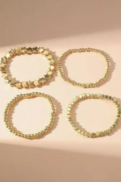 New Dear-Lover Star Beaded Plated Alloy 4pcs Bracelet Set Gold