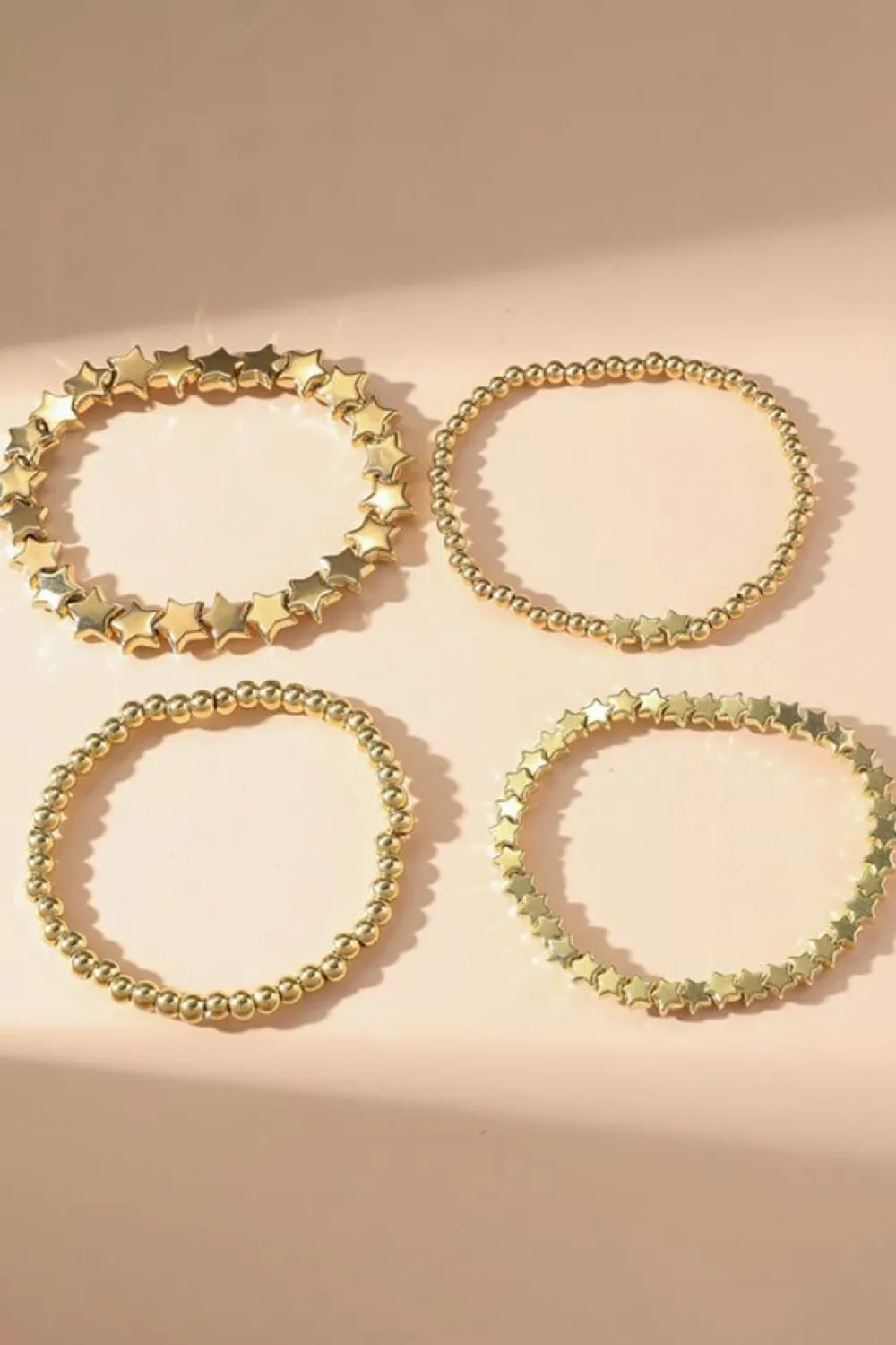 New Dear-Lover Star Beaded Plated Alloy 4pcs Bracelet Set Gold