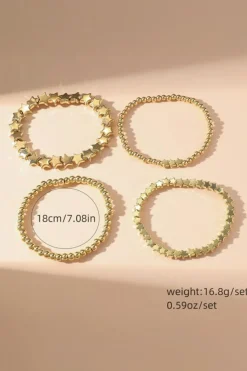 New Dear-Lover Star Beaded Plated Alloy 4pcs Bracelet Set Gold