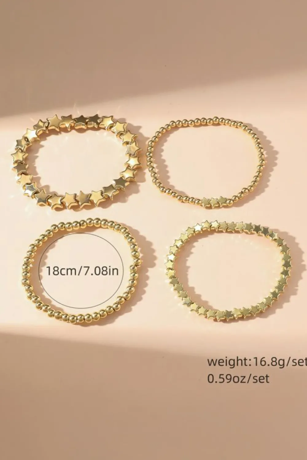 New Dear-Lover Star Beaded Plated Alloy 4pcs Bracelet Set Gold