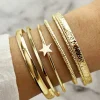 New Dear-Lover Star Decor Plated Alloy 6pcs Bangle Bracelet Gold