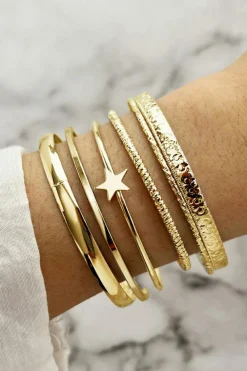 New Dear-Lover Star Decor Plated Alloy 6pcs Bangle Bracelet Gold