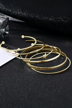 New Dear-Lover Star Decor Plated Alloy 6pcs Bangle Bracelet Gold