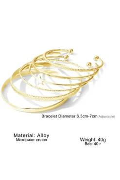 New Dear-Lover Star Decor Plated Alloy 6pcs Bangle Bracelet Gold