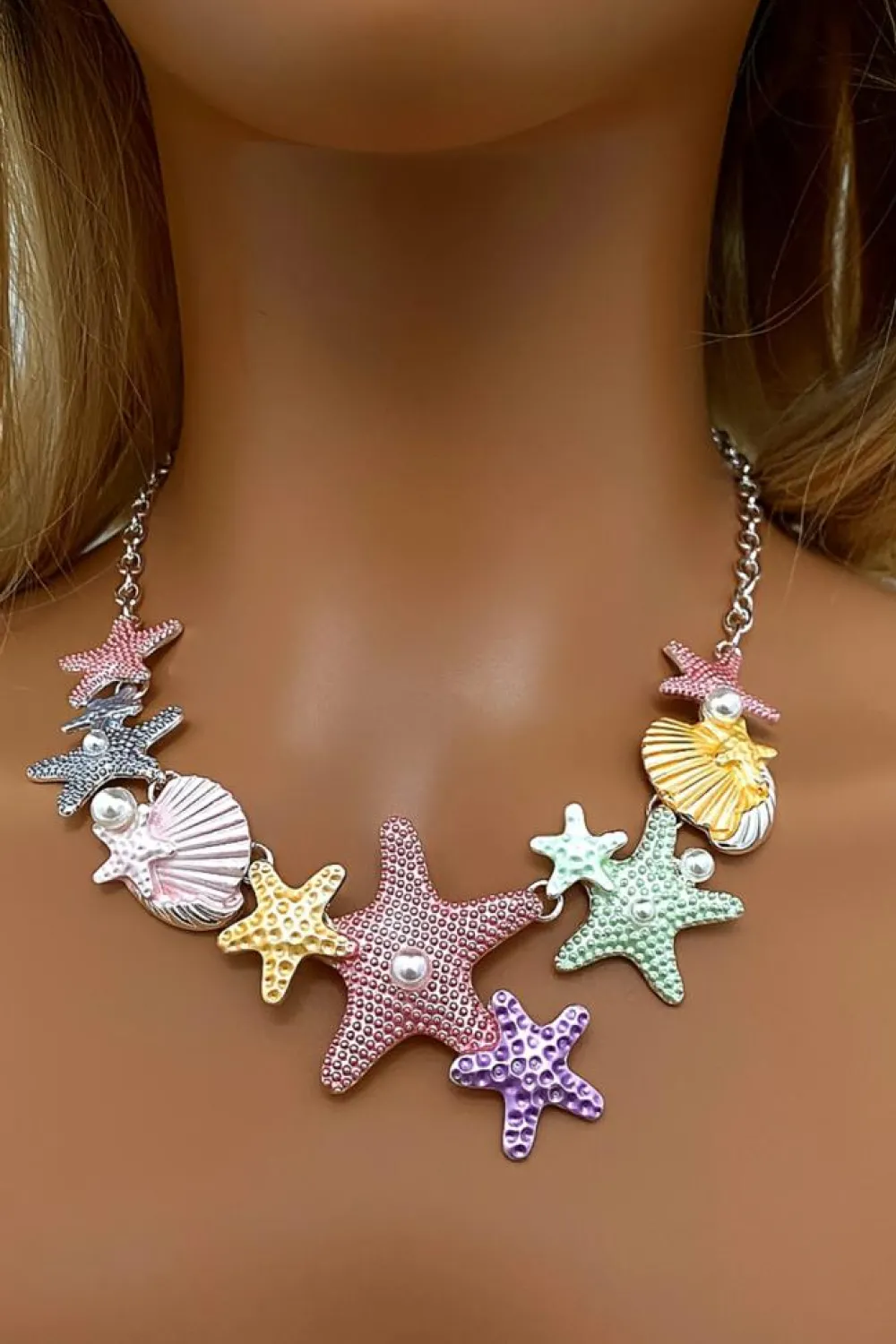 Clearance Dear-Lover Starfish Seashell Pearl Adjustable Chain Necklace Gold
