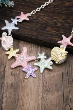 Clearance Dear-Lover Starfish Seashell Pearl Adjustable Chain Necklace Gold