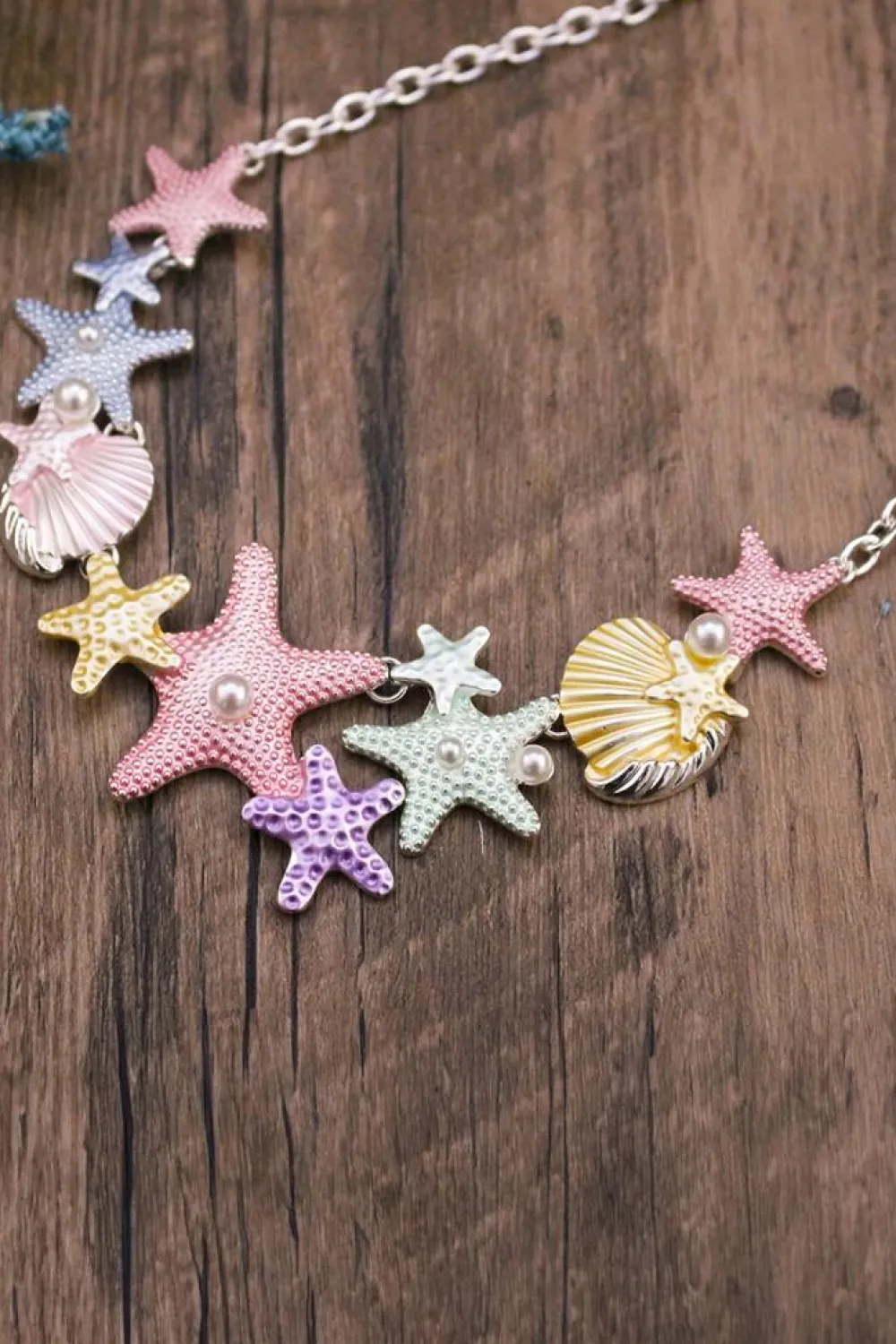 Clearance Dear-Lover Starfish Seashell Pearl Adjustable Chain Necklace Gold