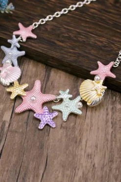 Clearance Dear-Lover Starfish Seashell Pearl Adjustable Chain Necklace Gold
