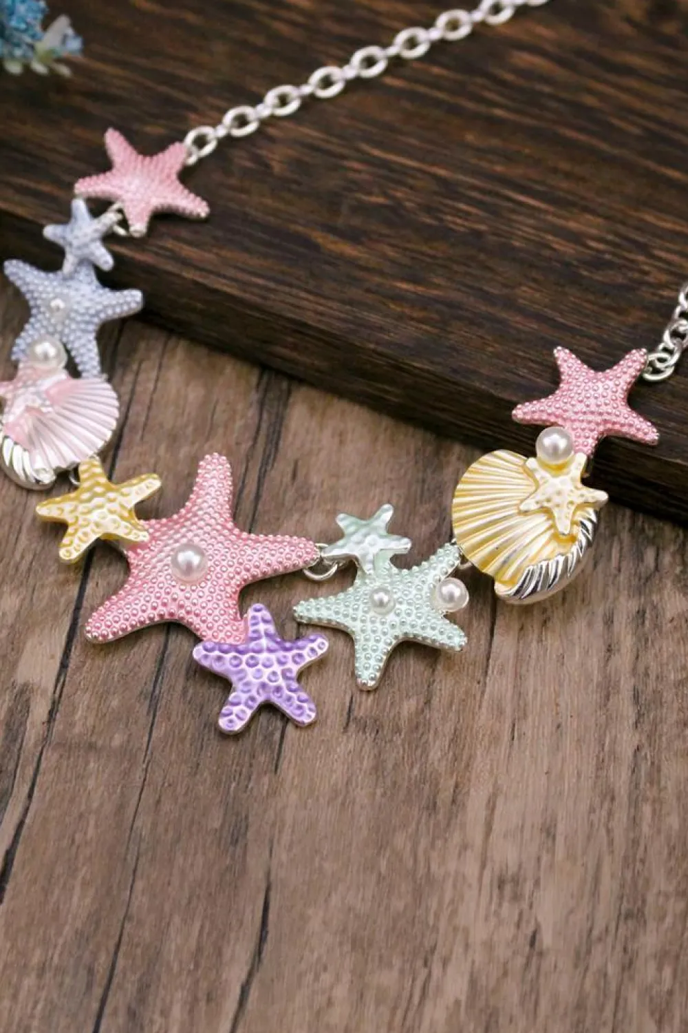 Clearance Dear-Lover Starfish Seashell Pearl Adjustable Chain Necklace Gold