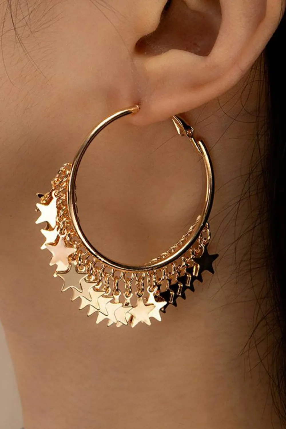 Clearance Dear-Lover Stars Charms Plate Alloy Hoop Earrings Gold