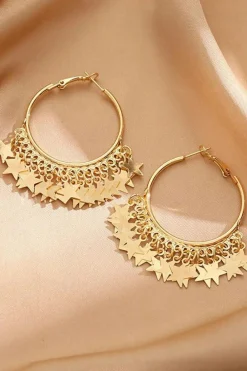 Clearance Dear-Lover Stars Charms Plate Alloy Hoop Earrings Gold