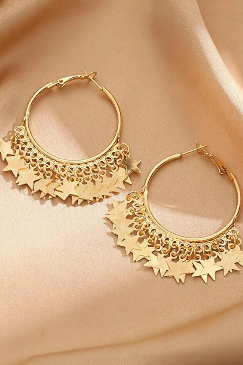 Clearance Dear-Lover Stars Charms Plate Alloy Hoop Earrings Gold