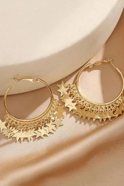 Clearance Dear-Lover Stars Charms Plate Alloy Hoop Earrings Gold