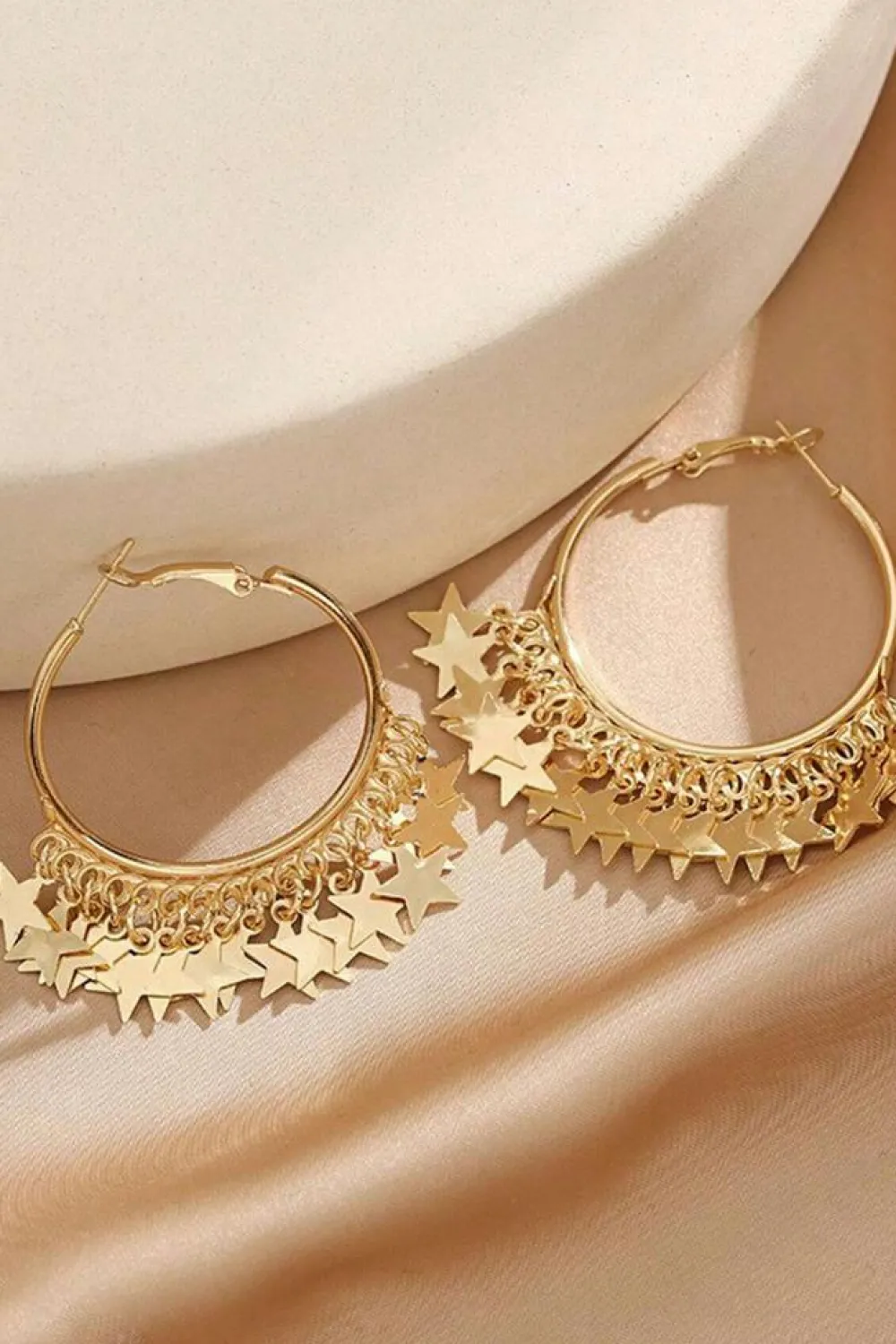 Clearance Dear-Lover Stars Charms Plate Alloy Hoop Earrings Gold