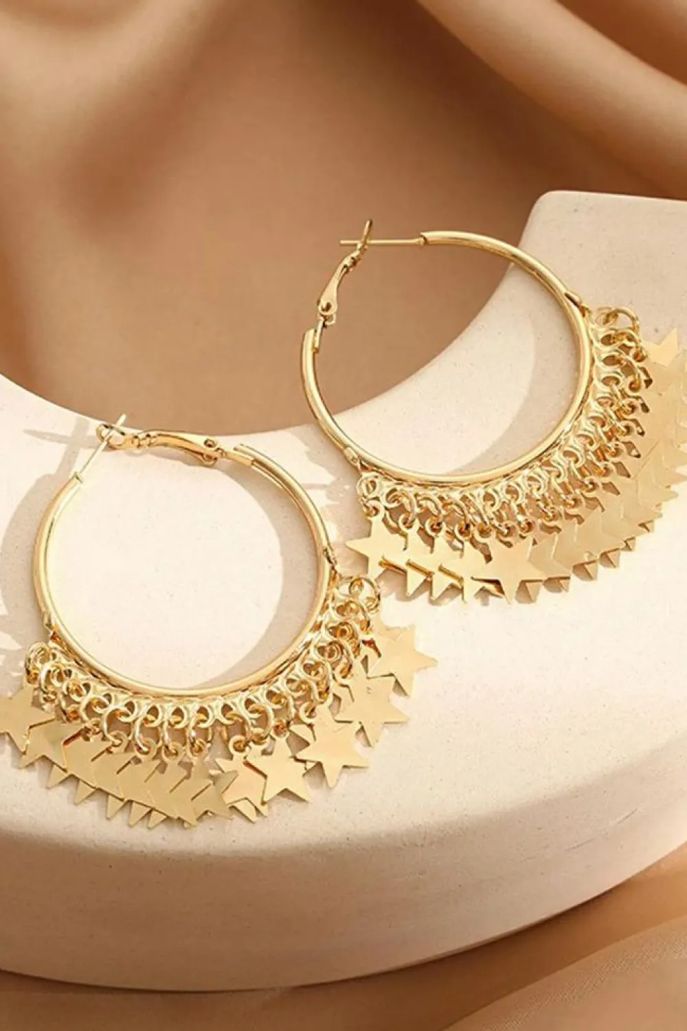Clearance Dear-Lover Stars Charms Plate Alloy Hoop Earrings Gold