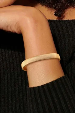 Clearance Dear-Lover Stretchy Plated Metal Wide Bangle Gold