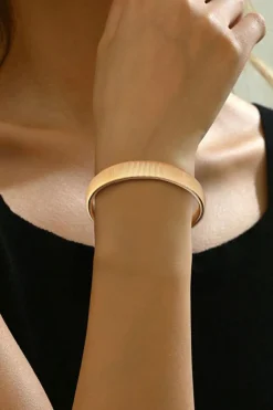 Clearance Dear-Lover Stretchy Plated Metal Wide Bangle Gold