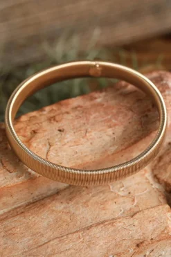 Clearance Dear-Lover Stretchy Plated Metal Wide Bangle Gold