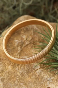 Clearance Dear-Lover Stretchy Plated Metal Wide Bangle Gold