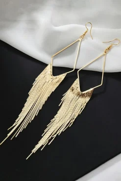 Online Dear-Lover Tassel Long Chain Dangle Earrings Gold