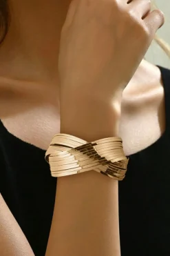 Outlet Dear-Lover Textured Crossover Metal Cuff Bracelet Gold
