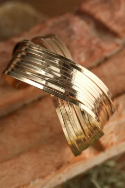 Outlet Dear-Lover Textured Crossover Metal Cuff Bracelet Gold